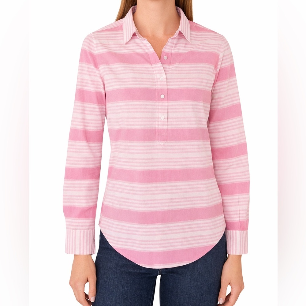 Vineyard Vines Pink & White Striped Button Down Shirt Size 0 - Picture 2 of 9